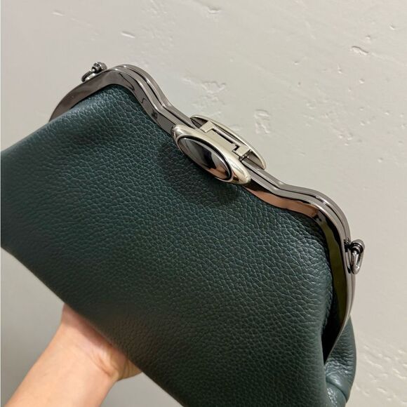 Dark Green Premium Togo Calfskin Handmade Custom Metal Frame Handbag & 2 Straps - Picture 13 of 16